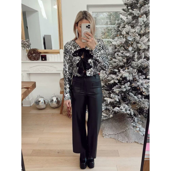 Veste en sequins brillants pour femmes avec accents de nœud élégants Chic & Stil