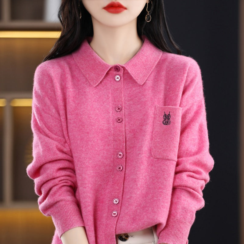Cardigan à manches longues pour femmes avec col élégant et patte de boutonnage pratique Chic & Stil