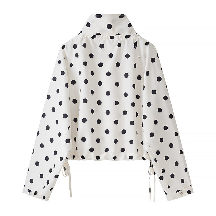 Women's Lightweight Polka Dot Wind Jacket with Stand-Up Collar and Drawstring Amarae