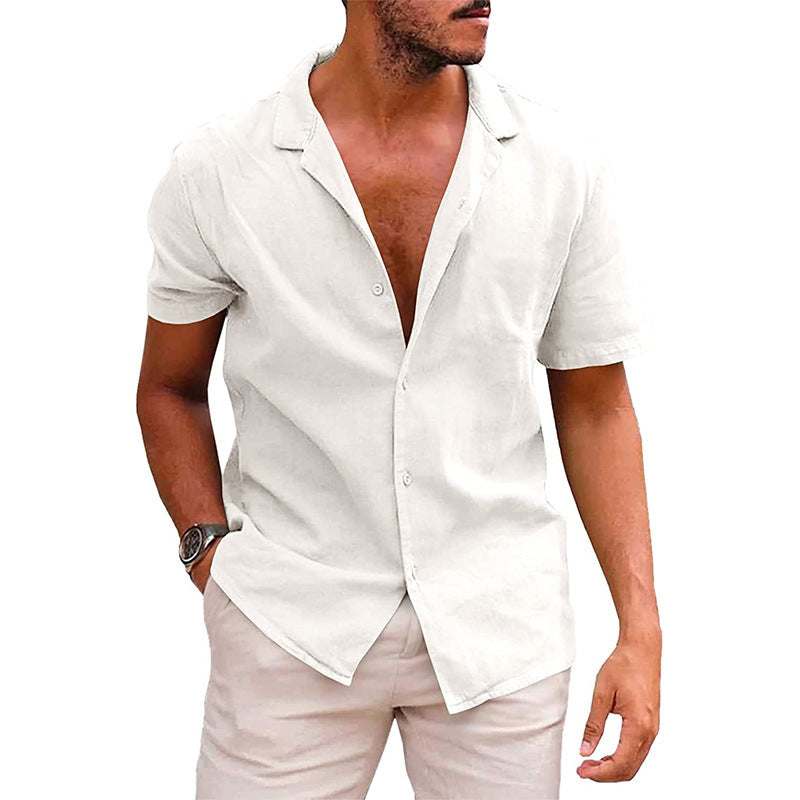 Men's short sleeve shirt in a soft linen blend with a modern Henley neckline Lune London