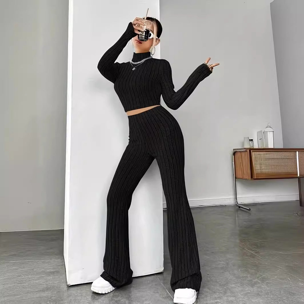 Casual women's clothing in crop-top and flared pants set Lune London