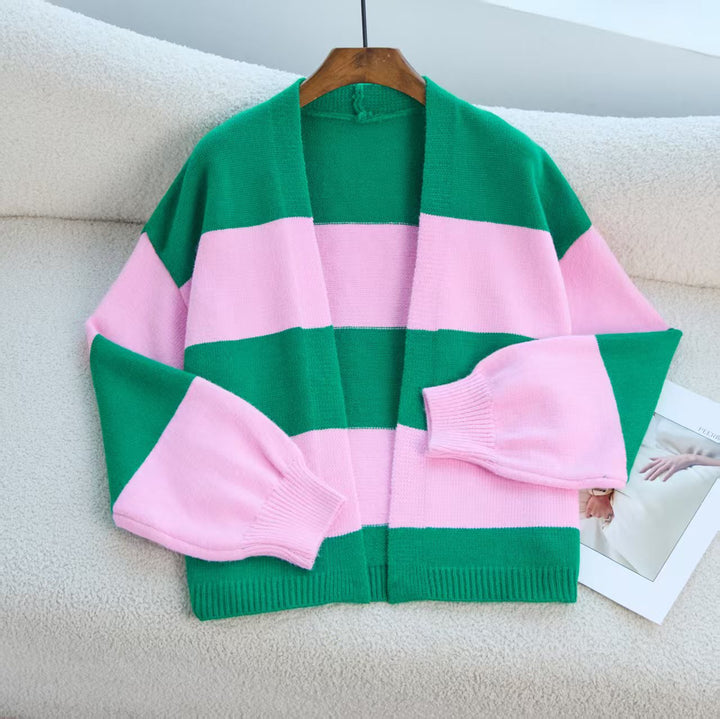 Ladies trendy knit cardigan with wide stripes and relaxed fit Lune London