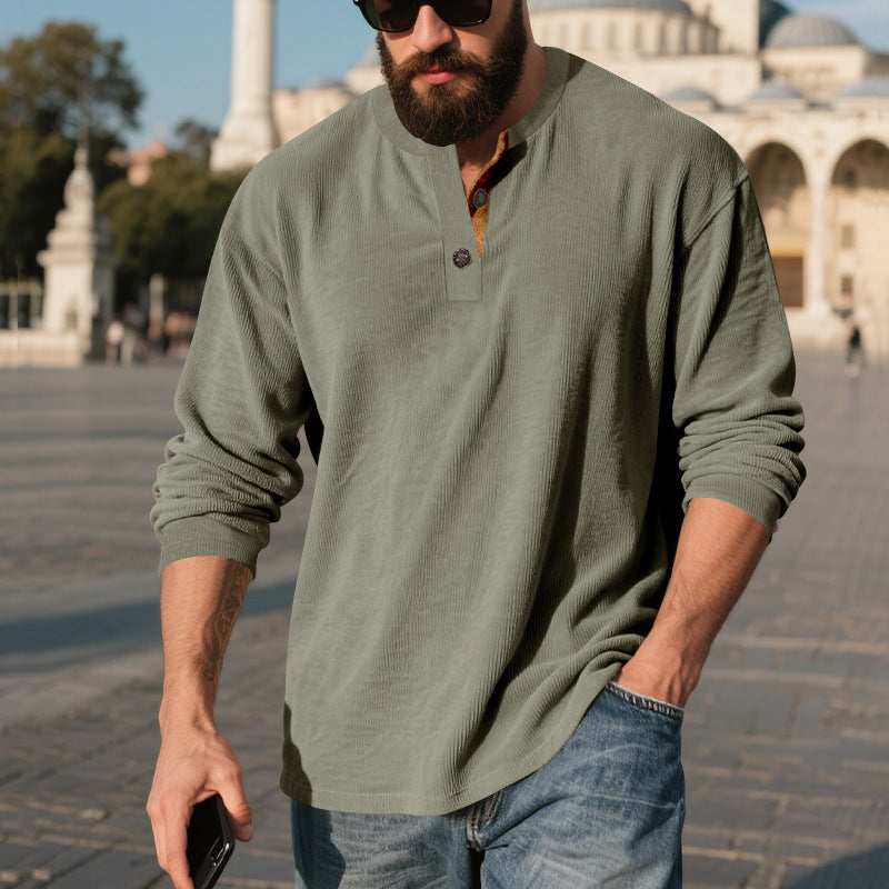 Men's Long Sleeve Henley Shirt with Textured Design Amarae