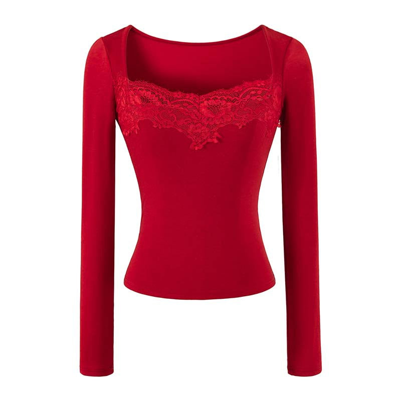 Women's Fitted Long Sleeve Shirt with Lace Bustier Look Amarae