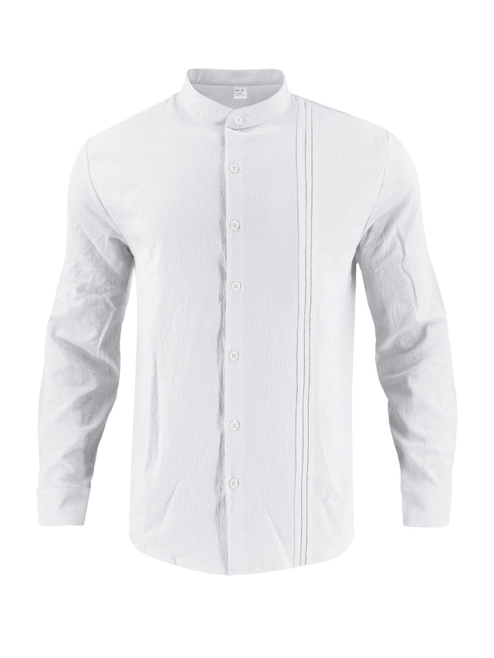 Trendy long-sleeve shirt for men with textured surface and innovative high collar Lune London