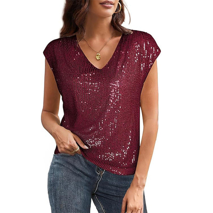 Women Sparkling V-Neck Top with Sequins Amarae