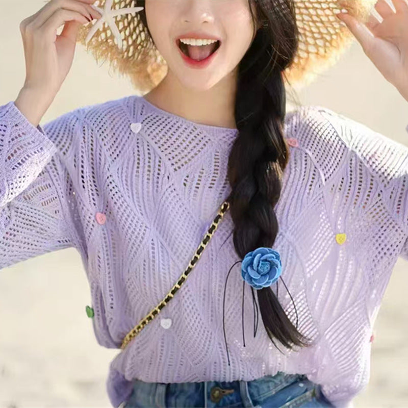 Aerial knit blouse for women with colorful pattern and applications Lune London