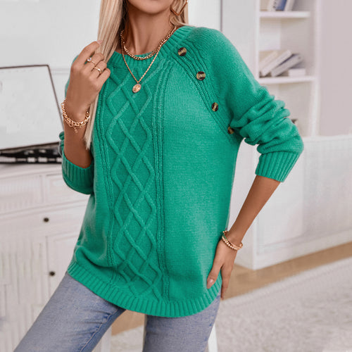 Knitted sweater for women with decorative embossed pattern and button details Amarae