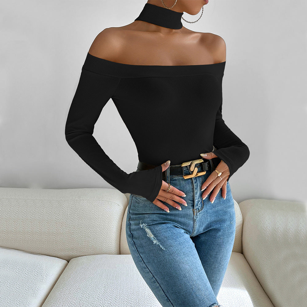 T-shirt à manches longues décolleté avec design élégant en nœud pour femmes Chic & Stil