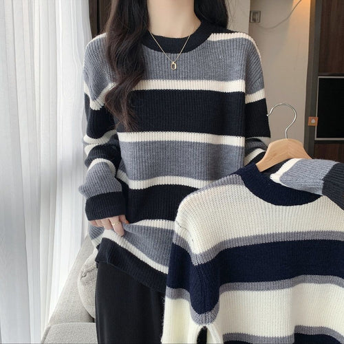 Sweater décontracté pour femmes avec motif de rayures colorées Chic & Stil