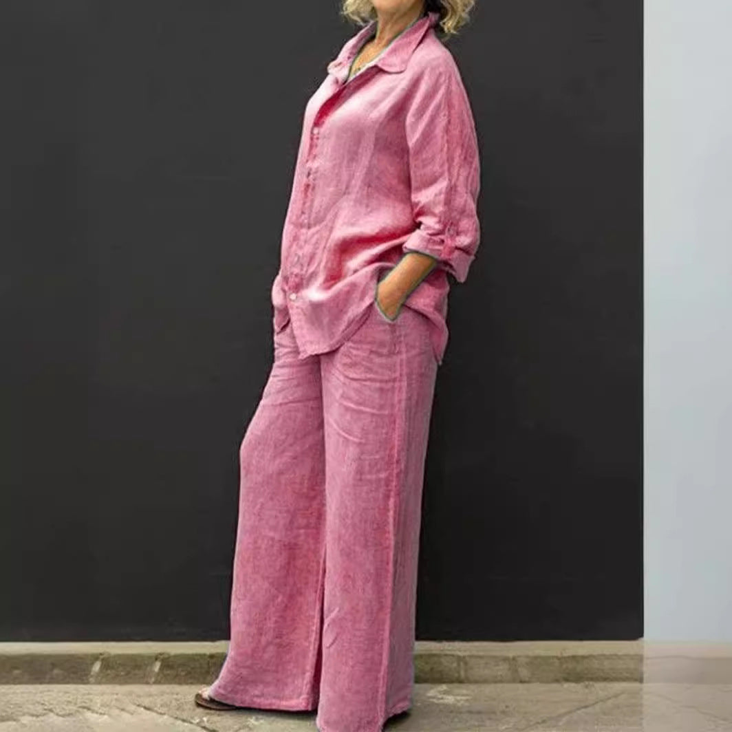 Women's Relaxed Linen Set with Oversized Shirt and Wide Palazzo Pants Amarae