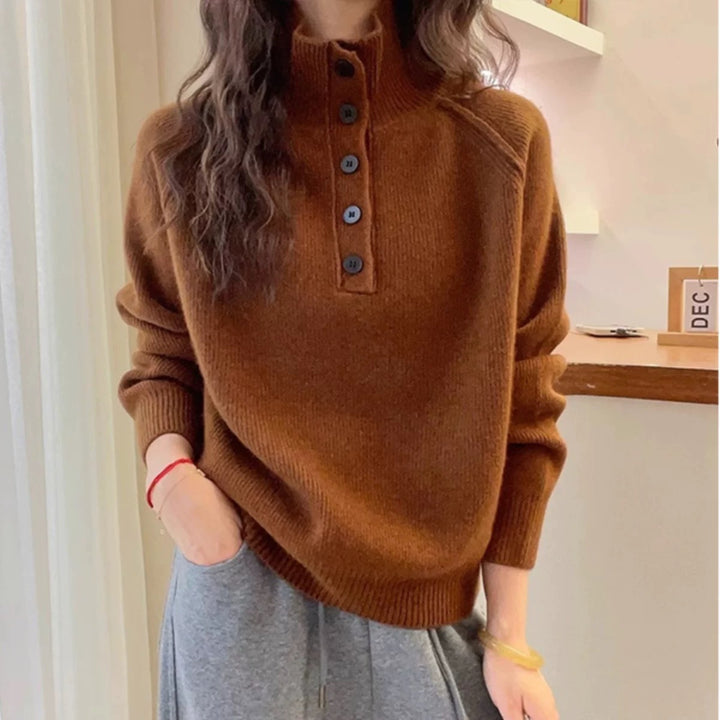Femme Pull Tricoté Confortable avec Patte de Boutons Chic & Stil