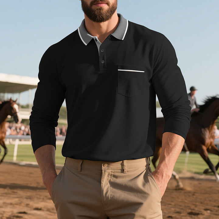 Long sleeve polo shirt for men, fashion, with textured surface and practical chest pocket Lune London