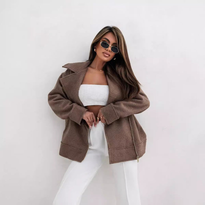 Women's jacket with asymmetrical zip and soft material Lune London