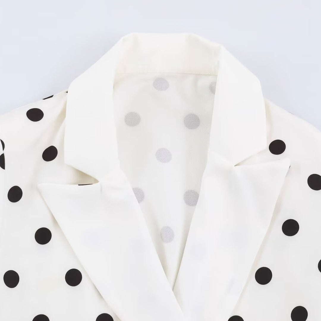 Women Mid-length Coat with Polka Dot Print, Double-breasted and Shawl Collar Amarae