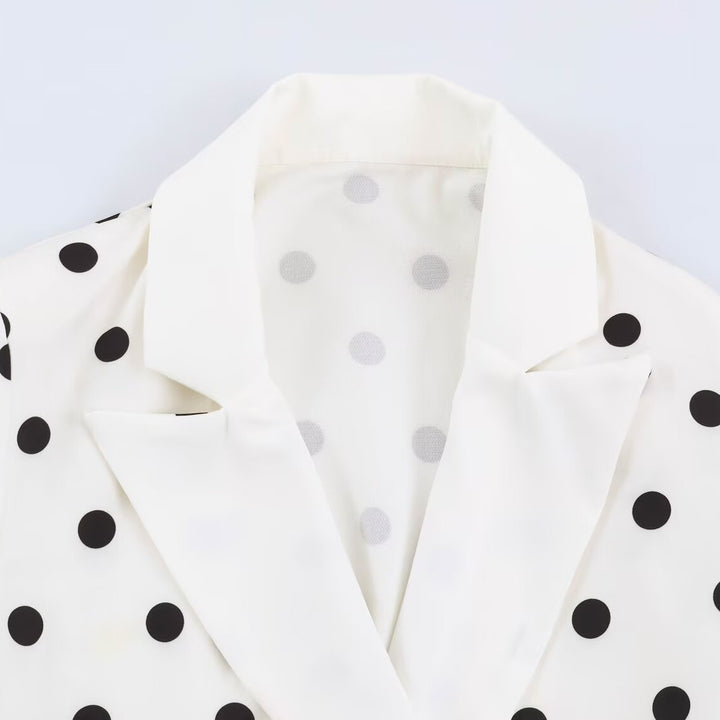 Women Mid-length Coat with Polka Dot Print, Double-breasted and Shawl Collar Amarae