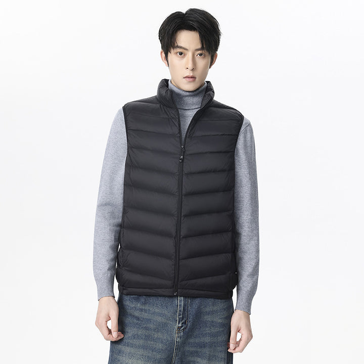 Men's Ultralight Quilted Vest with Down Look, Wind-resistant Shell and Stand-up Collar Amarae