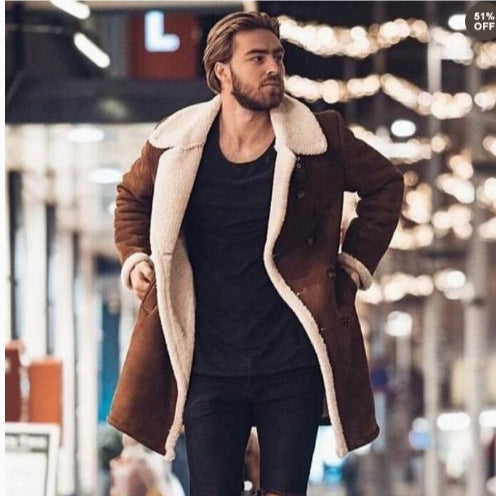 Men's Sheepskin Coat with High Collar and Elegant Wool Finish Amarae