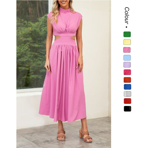 Women's maxi dress with cut-outs and modern stand-up collar Amarae