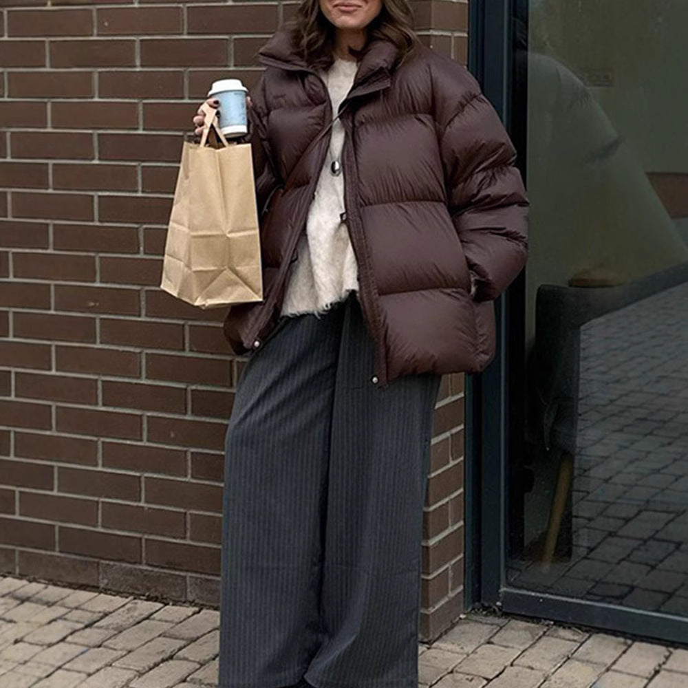 Oversized women's down jacket with high collar and pockets Lune London