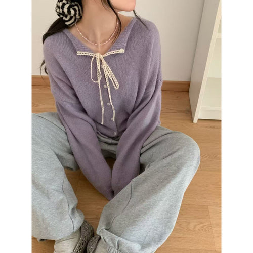Cardigan à boutons pour femmes avec drap de tirage romantique