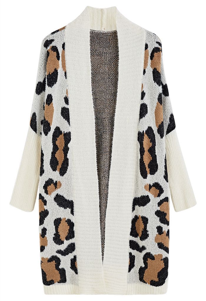 Ladies lightweight knitted cardigan with a modern leopard pattern and an open front Lune London
