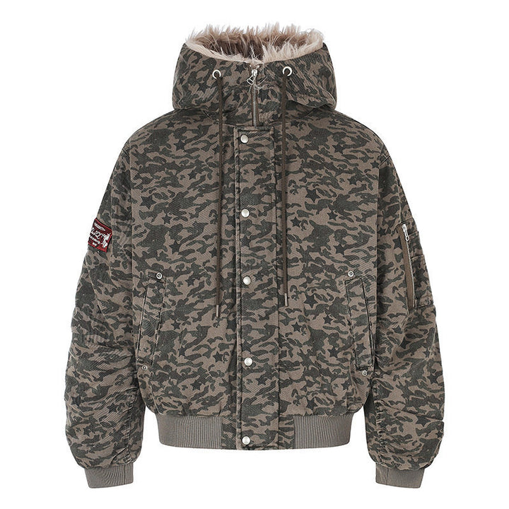 Women's quilted bomber jacket with faux fur hood, drawstring, and utility pockets Amarae