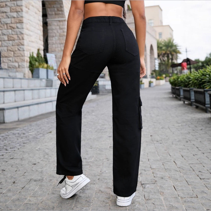 Women High-Waisted utilitarian Cargo Pants with Straight Leg and Multiple Pockets Amarae