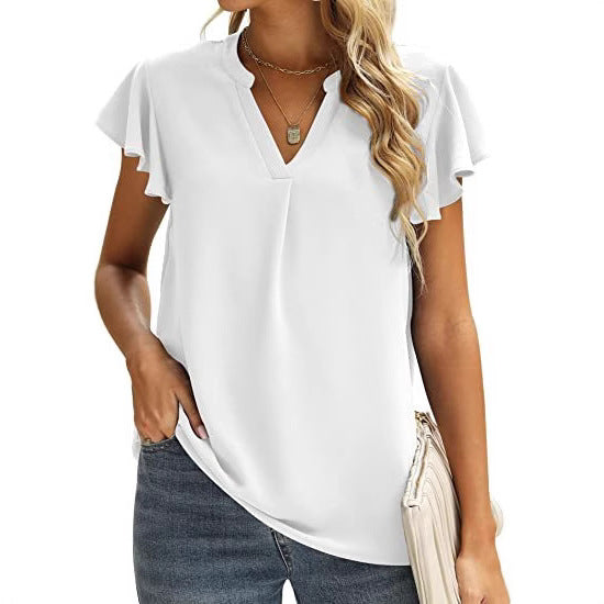 Ladies' blouse with gathered details and V-neck Lune London