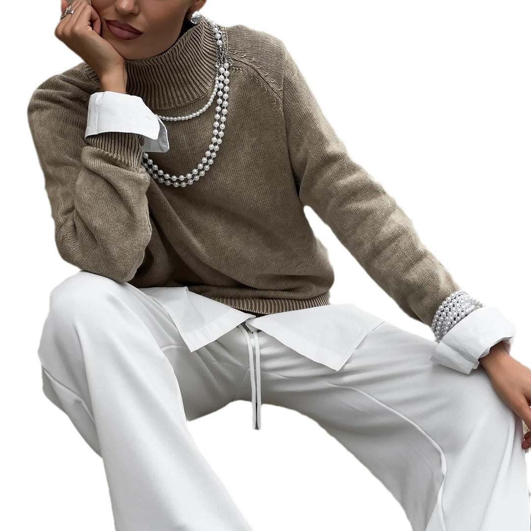Ladies comfortable knitted sweater with high collar and elegant sleeve cuffs Lune London