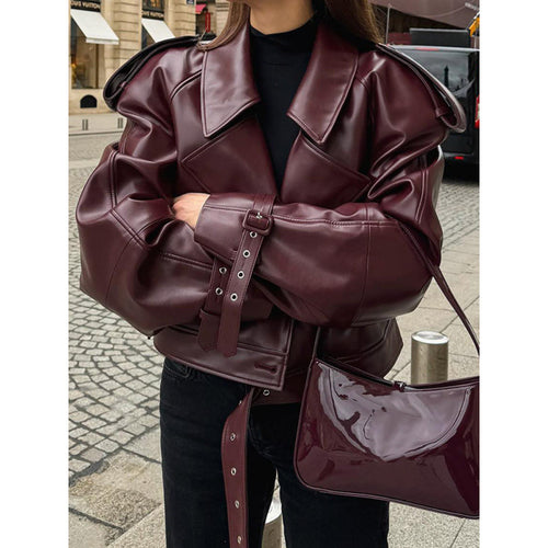 Faux leather jacket for women with voluminous sleeves Amarae