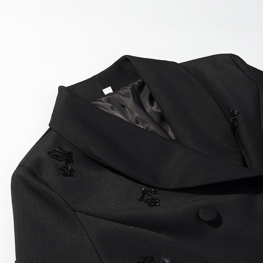 Women's Double-Breasted Blazer with Sequin Flowers and Shawl Collar Amarae