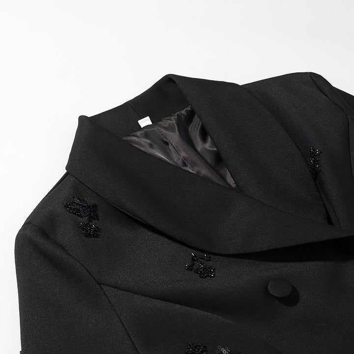 Women's Double-Breasted Blazer with Sequin Flowers and Shawl Collar Amarae