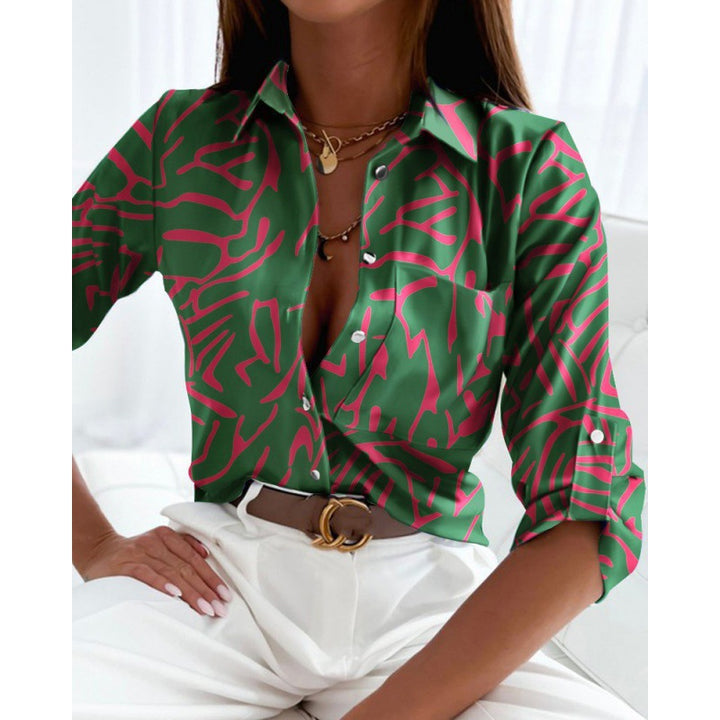 Women's satin blouse with graphic all-over print and tailored fit Amarae