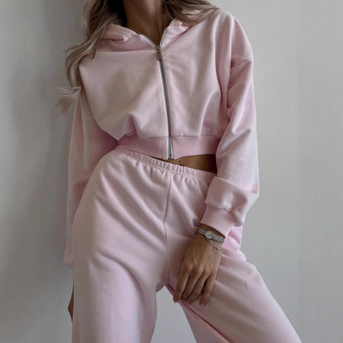 Ladies Comfortable Loungewear Outfit with Cropped Hoodie and Elastic Sweatpants Amarae