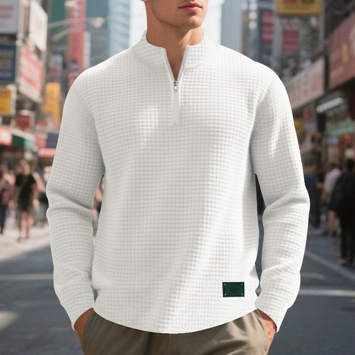 Fleece pullover for men, casual, with half-zip and textured design Amarae