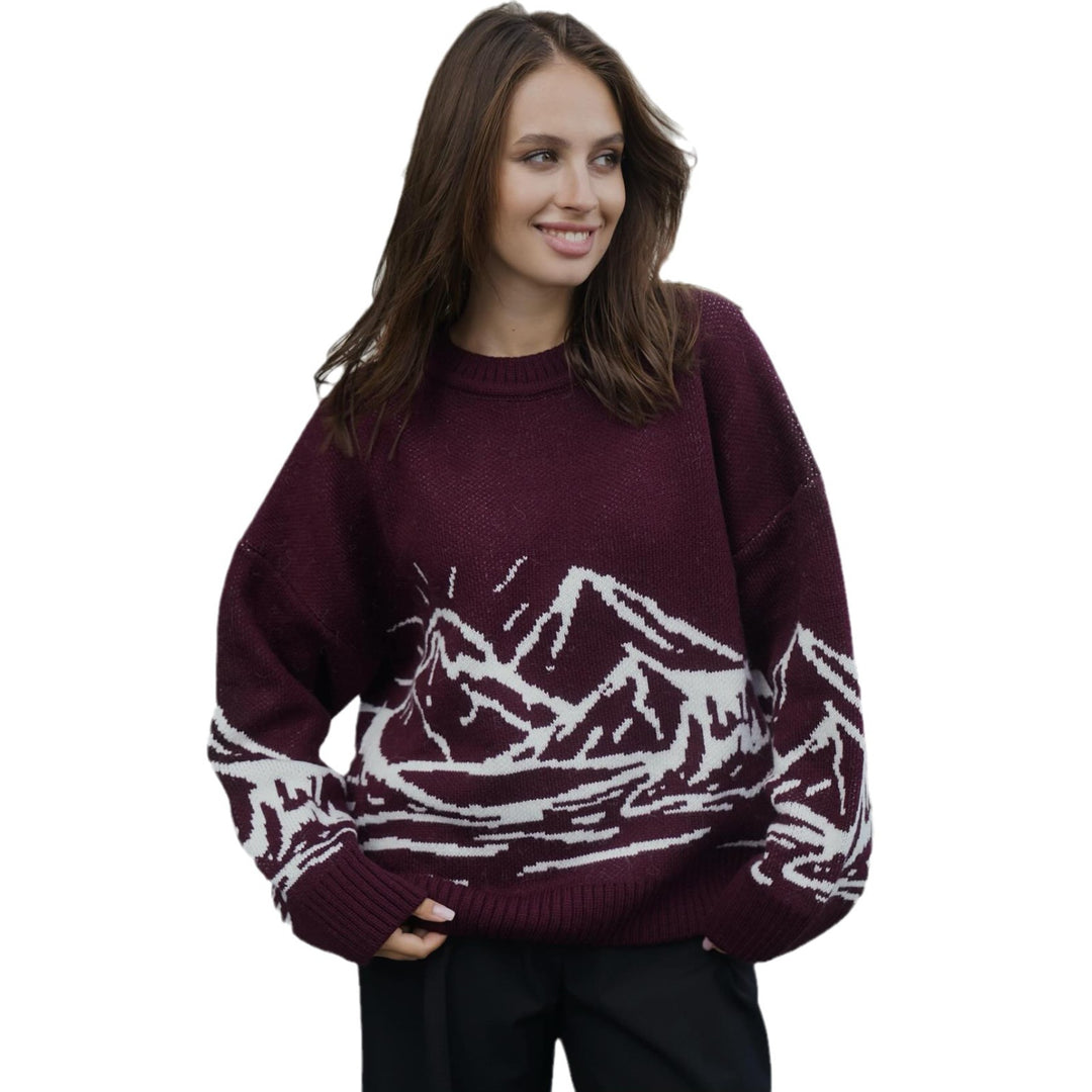 Thick knit sweater for women with artistic landscape design Lune London