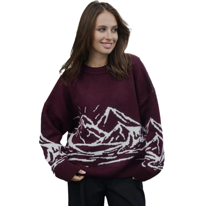 Thick knit sweater for women with artistic landscape design Lune London