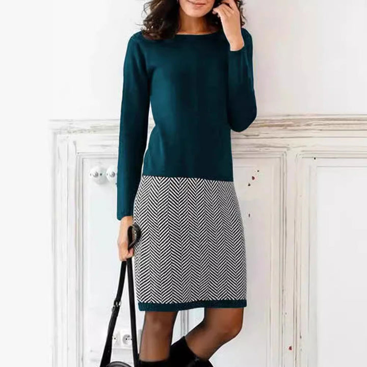 Ladies Knit Dress with Elegant Chevron Pattern Lune London