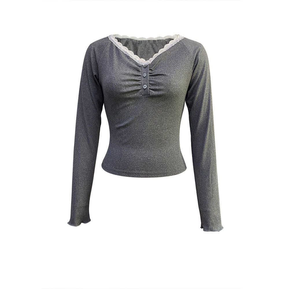 Chemise à manches longues pour femme avec dentelle et patte de boutonnage Chic & Stil