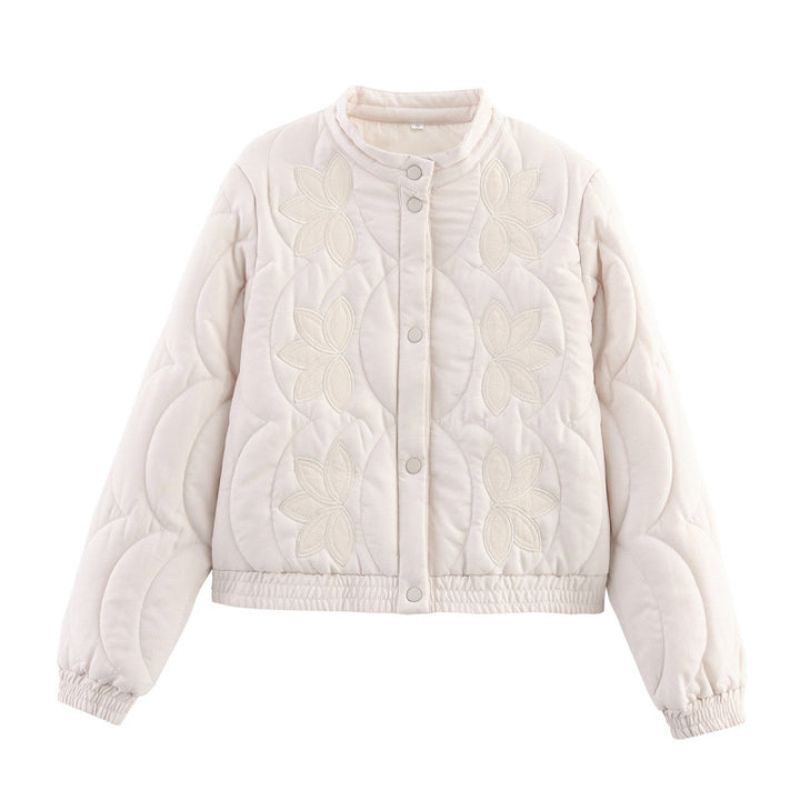 Ladies quilted jacket with floral appliqués and elastic cuffs Lune London
