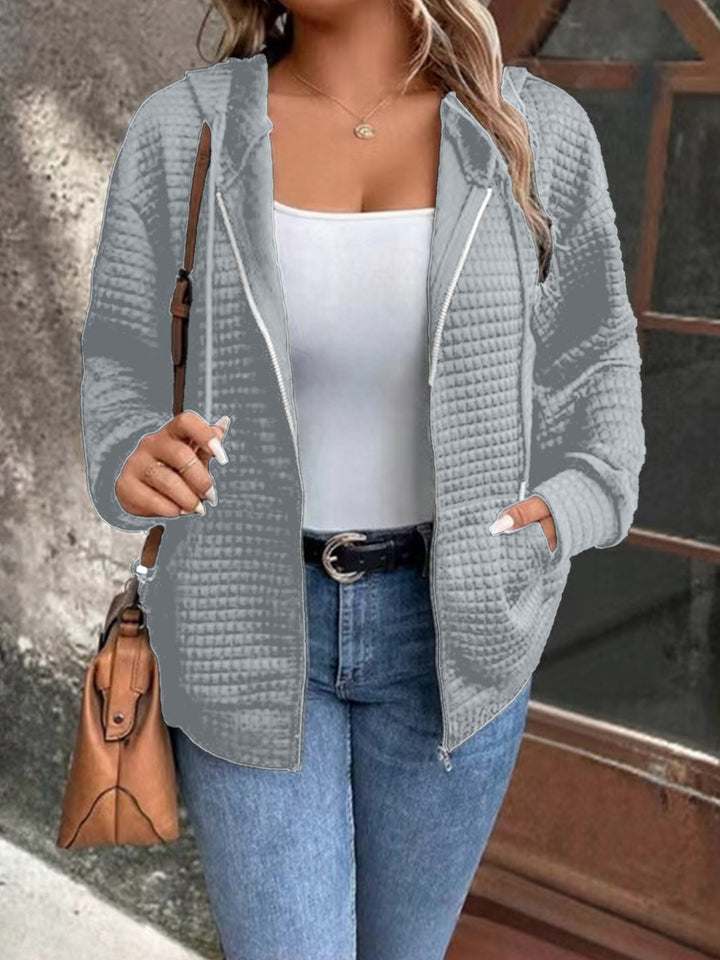 Hooded jacket for women with textured embossed pattern and practical zipper Lune London