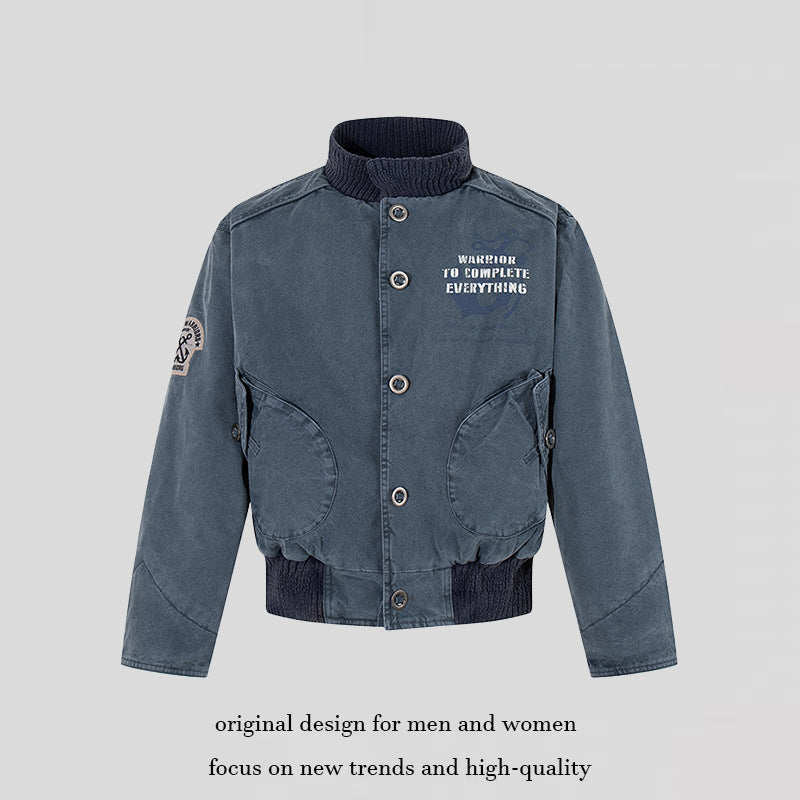 Men's cropped utility bomber jacket with ribbed hem, stand collar and snap button closure Amarae