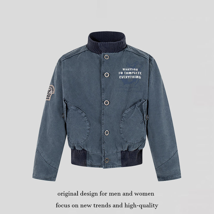 Men's cropped utility bomber jacket with ribbed hem, stand collar and snap button closure Amarae