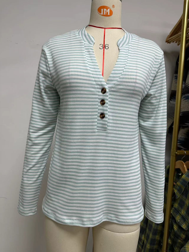 Long sleeve women's t-shirt with button placket and textured surface Lune London