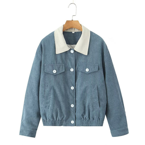 Casual corduroy jacket for women with practical flap pockets and elastic waistband Amarae