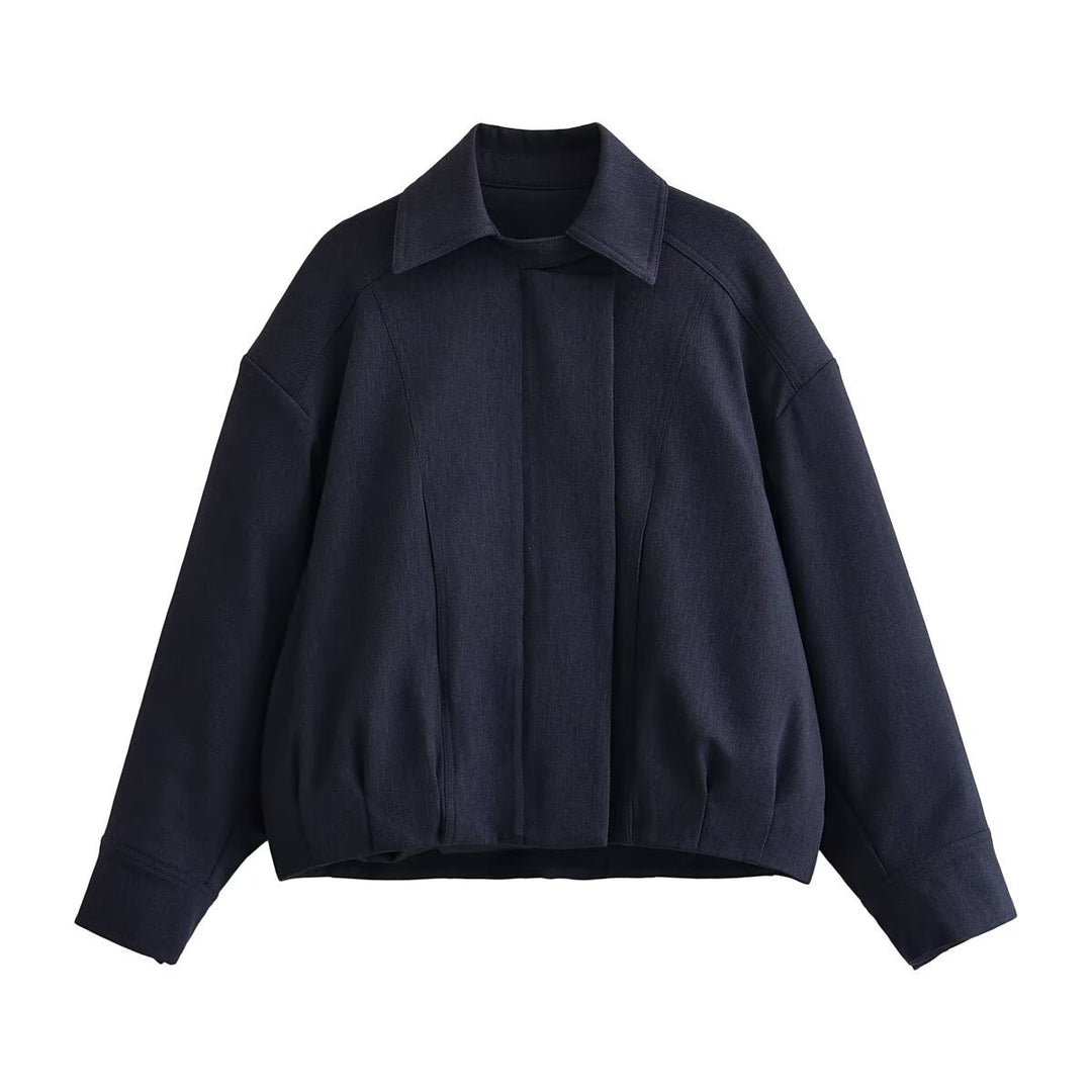 Women Boxy-Cropped Shirt Jacket with concealed placket and elastic hem Amarae
