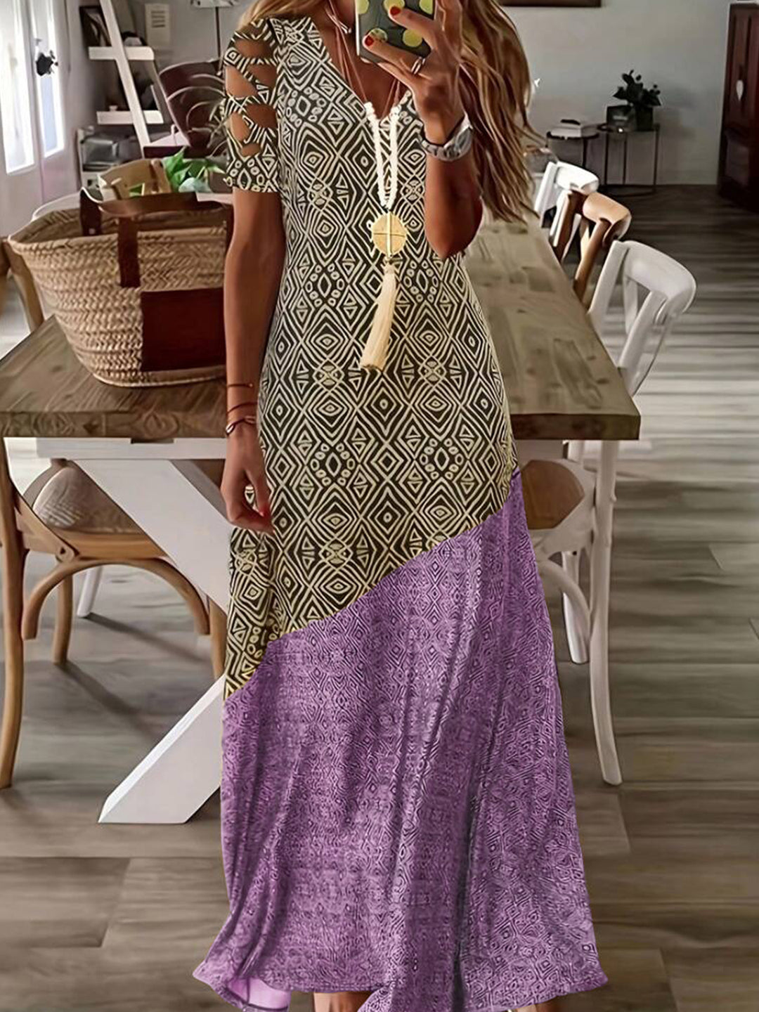 Chic Cut-Out Sleeve Bohemian Maxi Dress for Women