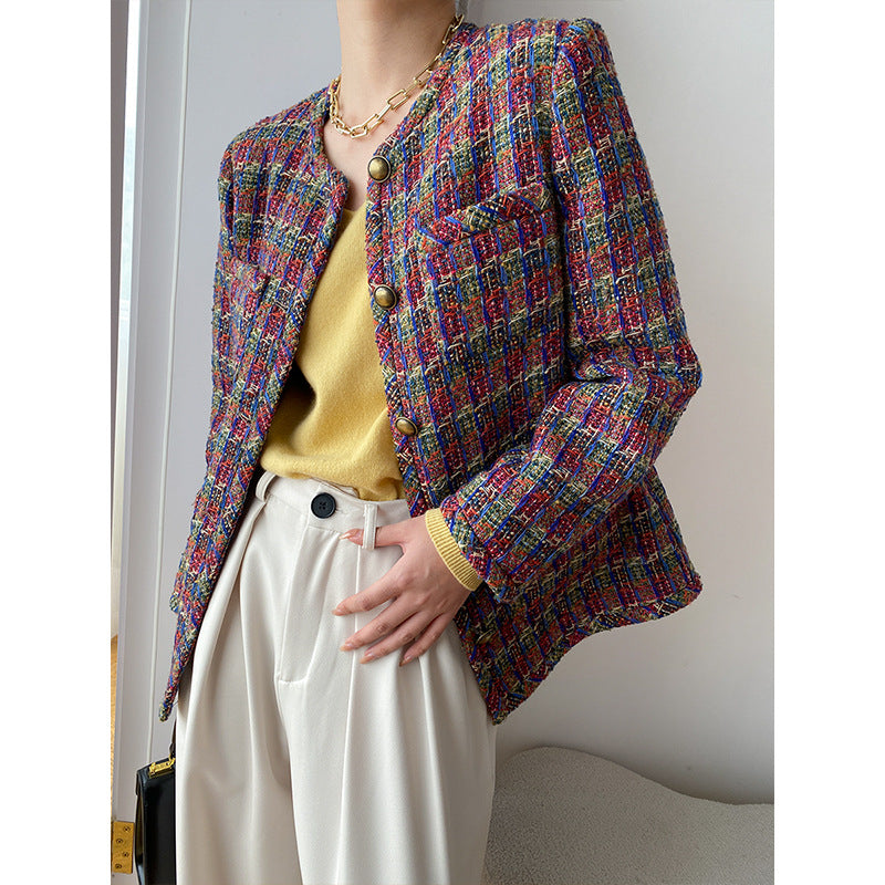 Women's Elegant Tweed Jacket with Decorative Buttons Chic & Stil