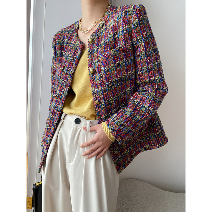 Women's Elegant Tweed Jacket with Decorative Buttons Chic & Stil